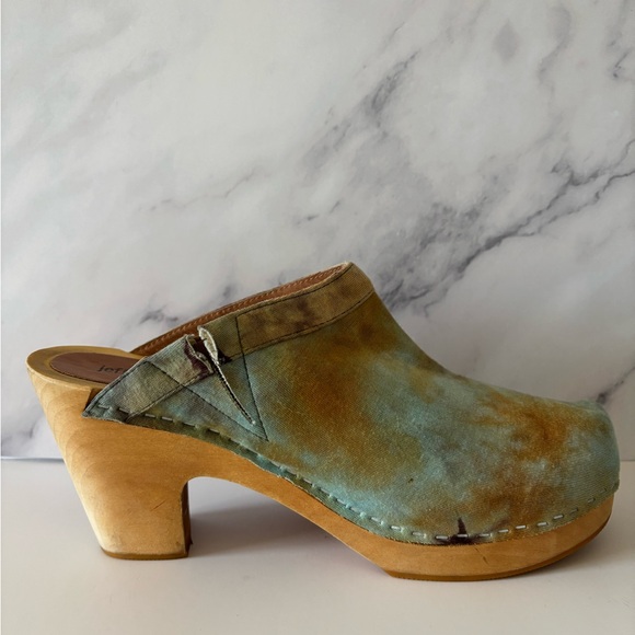 Jeffrey Campbell Fabric Multicoloured Tie Dye Clogs Heels Boho Festival Hippi - Picture 10 of 12